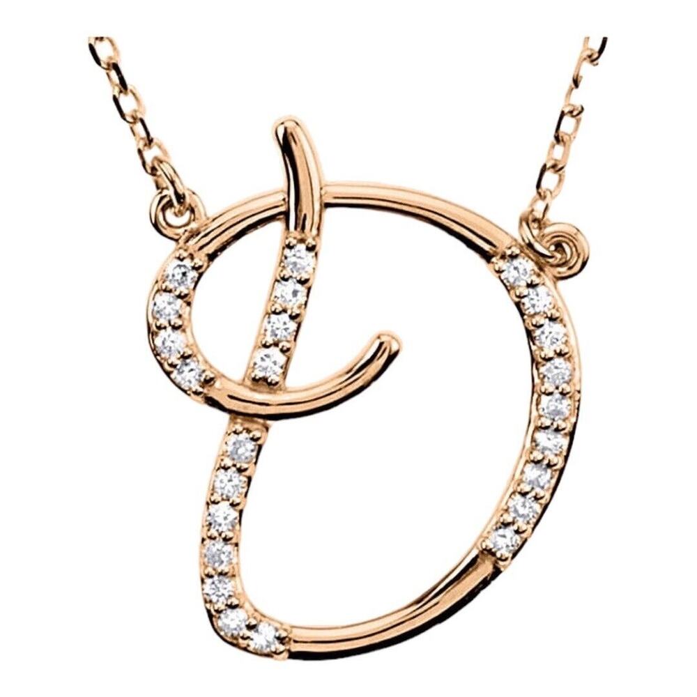 Initial D Pave White Topaz Stones Sterling‎ Silver Rose Gold Pendant Necklace